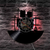 Drum Kit Vinyl Record Wall Clock with Optional LED Backlight and Personalization