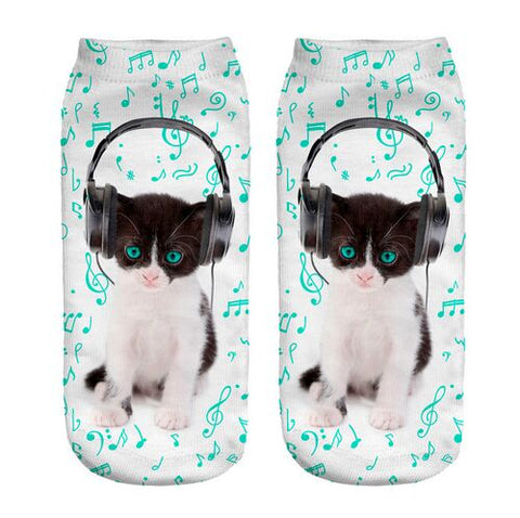 3D "Headphone Cat" Socks -- Cute, Cuter, Cutest!
