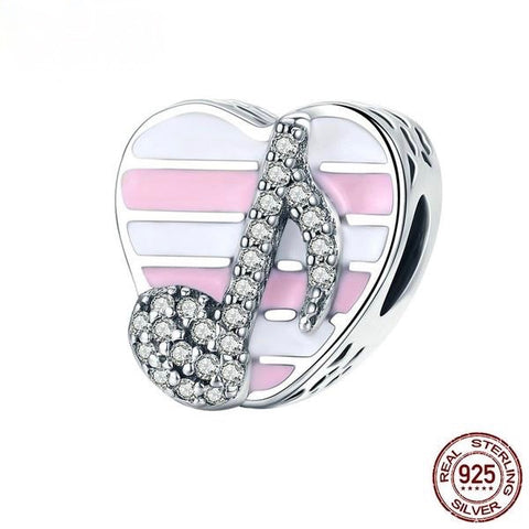 .925 Sterling Silver 8th Note Pink Striped Heart Charm