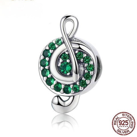 .925 Sterling Silver Treble Clef Charm with Green CZs