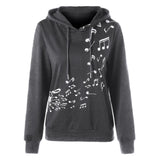 Women's Musical Note Print Hoodie Shirt