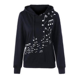Women's Musical Note Print Hoodie Shirt