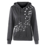 Women's Musical Note Print Hoodie Shirt