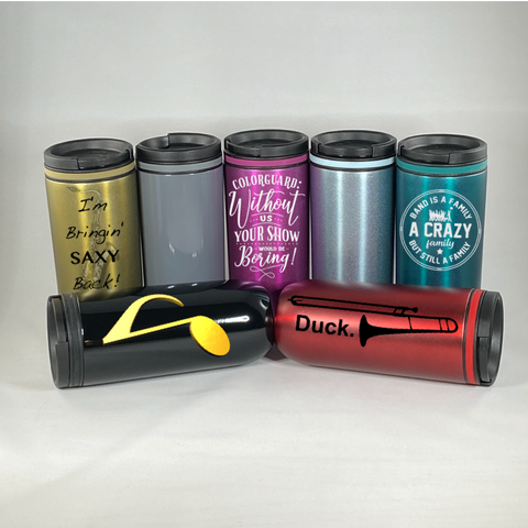 Travel Mug with Your Choice of Music Decal - Spill-resistant Lid