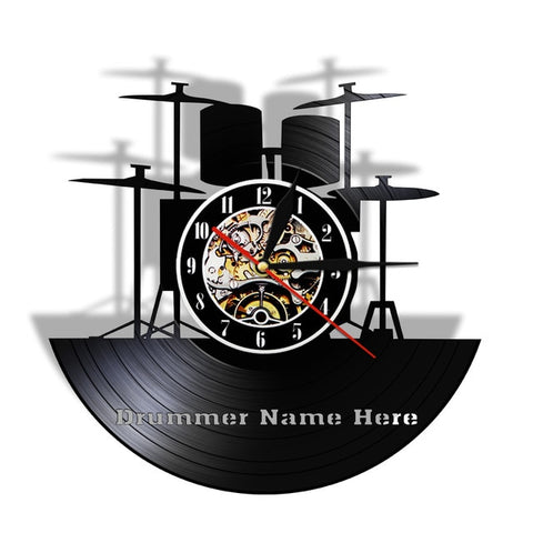 Drum Kit Vinyl Record Wall Clock with Optional LED Backlight and Personalization