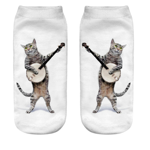 Banjo Playing Cat Socks - Anklets - Cool Socks for Warm Feet!