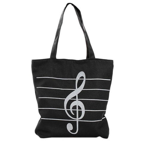 Treble Clef Music Tote Bag with Zipper - in Black or White