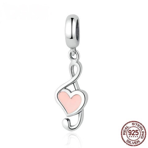 .925 Sterling Silver Pink Treble Clef Heart Charm