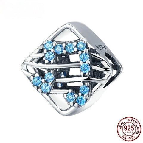 .925 Sterling Silver Dynamic 8th Notes Blue Beads Charm