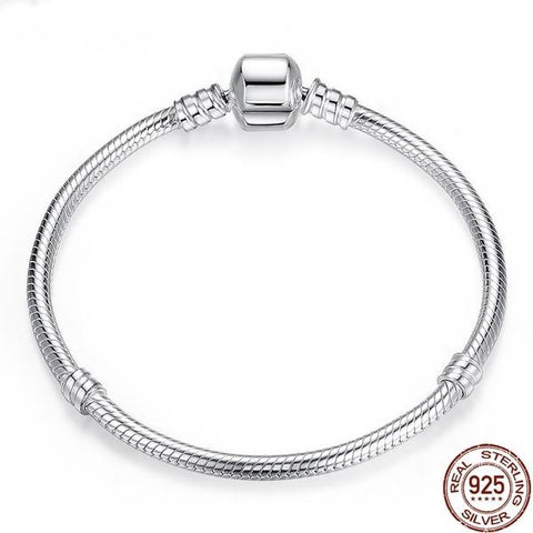 .925 Sterling Silver Snake Chain Charm Bracelet