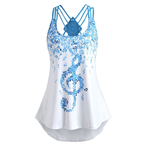 Blue and White Music Note Ladies Tank Top