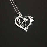Stainless Steel Treble & Bass Clefs Heart Necklace