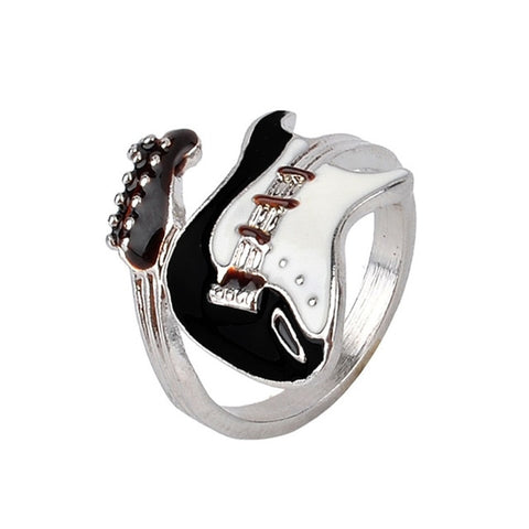 Enamel Alloy Electric Guitar Ring - Silver Plated